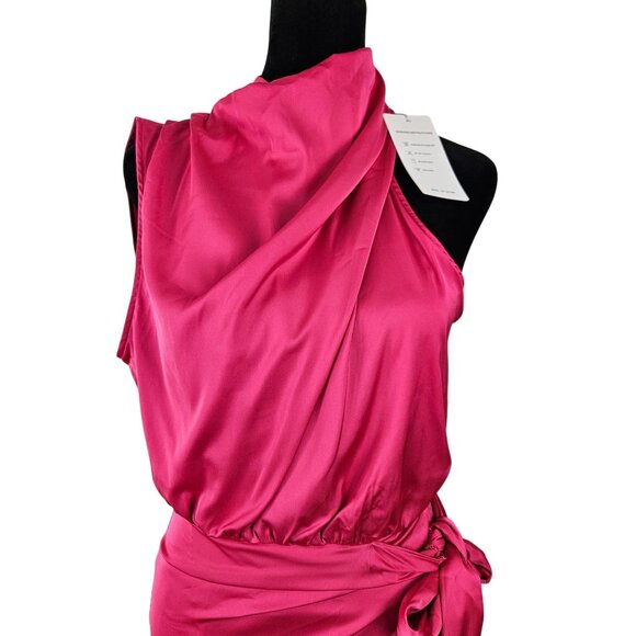 Zesica Womens Hot Pink Halter Neck Mini Dress Waist Tie Size Small Party Sexy - Picture 7 of 13